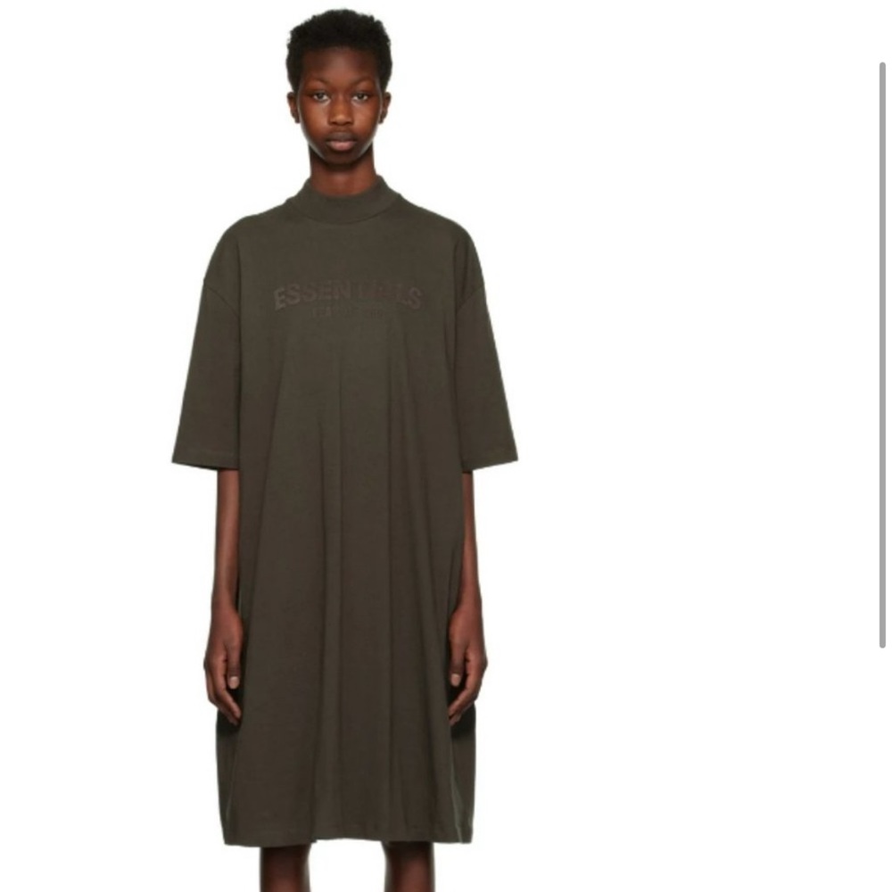 Essentials Green A-line Midi Dress Mock Neck